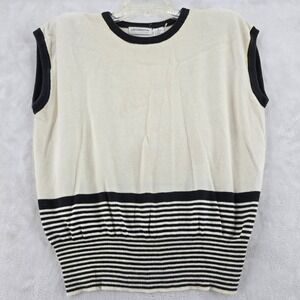 Liz Claiborne Collection Sweater Vest M Striped Knit Sleeveless Cotton Cream